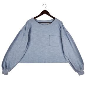 Aerie Happy Snit Pocket T-Shirt Women's SZ S Blue Waffle Oversized Cozy 2024